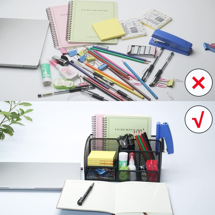 Desk Organiser, Mesh Metal Pen Holder Desk with Drawer, Space Saving Office Organiser