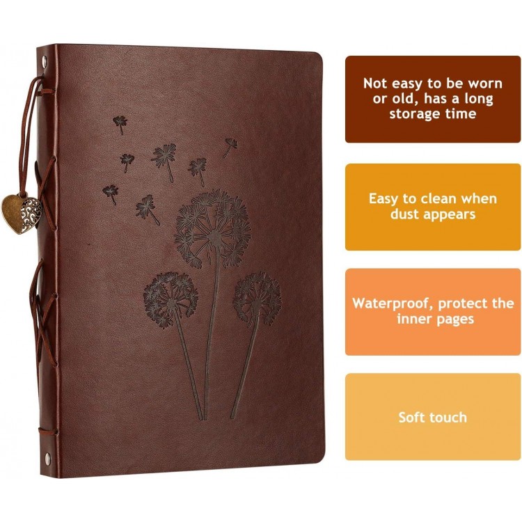 Photo Album for DIY Leather Scrapbook Black Pages Refillable Photo Book