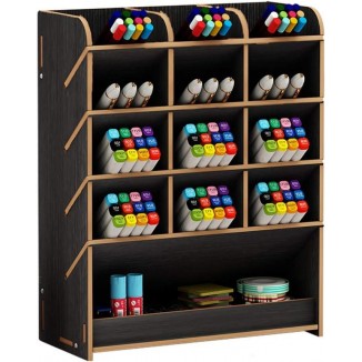 Wooden Pen Holder Storage Box Multifunctional Desk Organiser for Home Office School