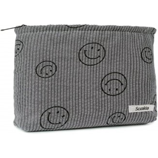 Corduroy Cosmetic Bag with Smile Face, Pencil Case, Make Up Bag