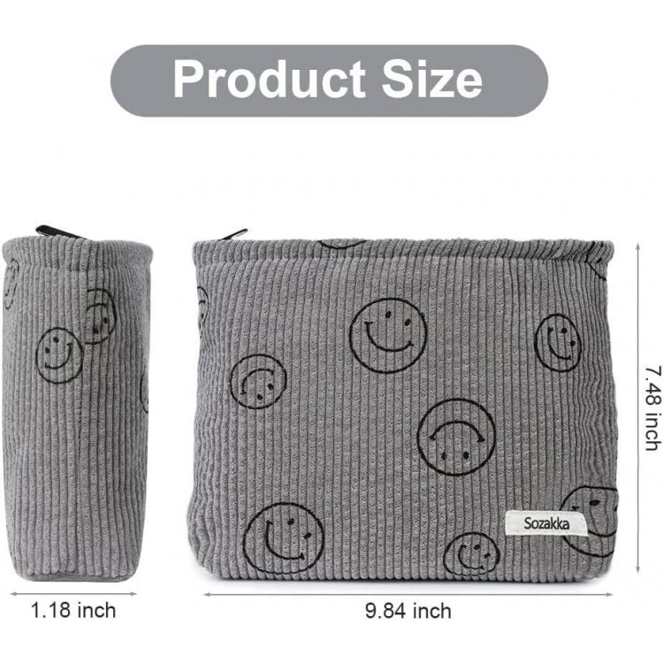 Corduroy Cosmetic Bag with Smile Face, Pencil Case, Make Up Bag