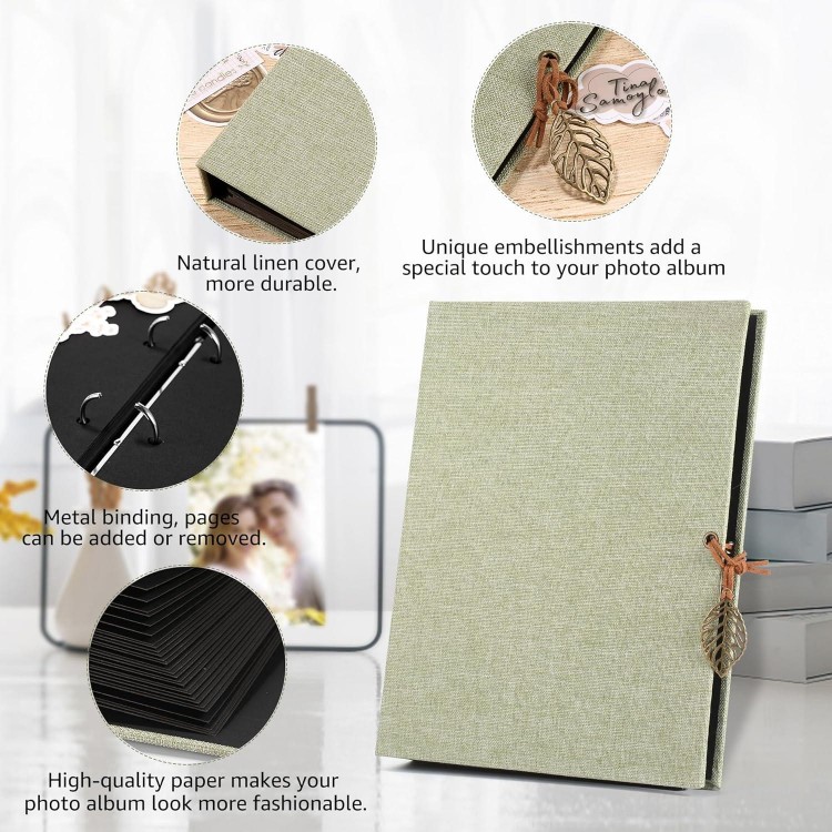 Linen Photo Album, DIY Photo Album with 60 Pages Black Scrapbook