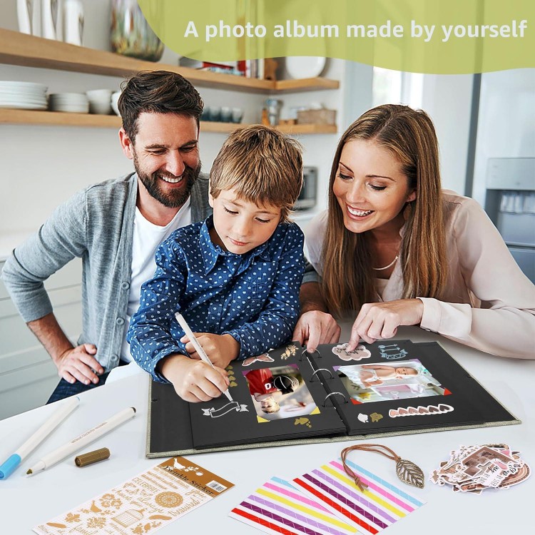 Linen Photo Album, DIY Photo Album with 60 Pages Black Scrapbook