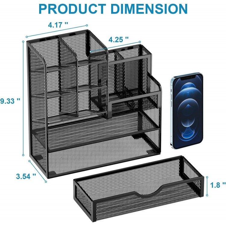 Desk Organiser, Multifunctional Pen Holder with Drawer, Storage Shelf for School, Home