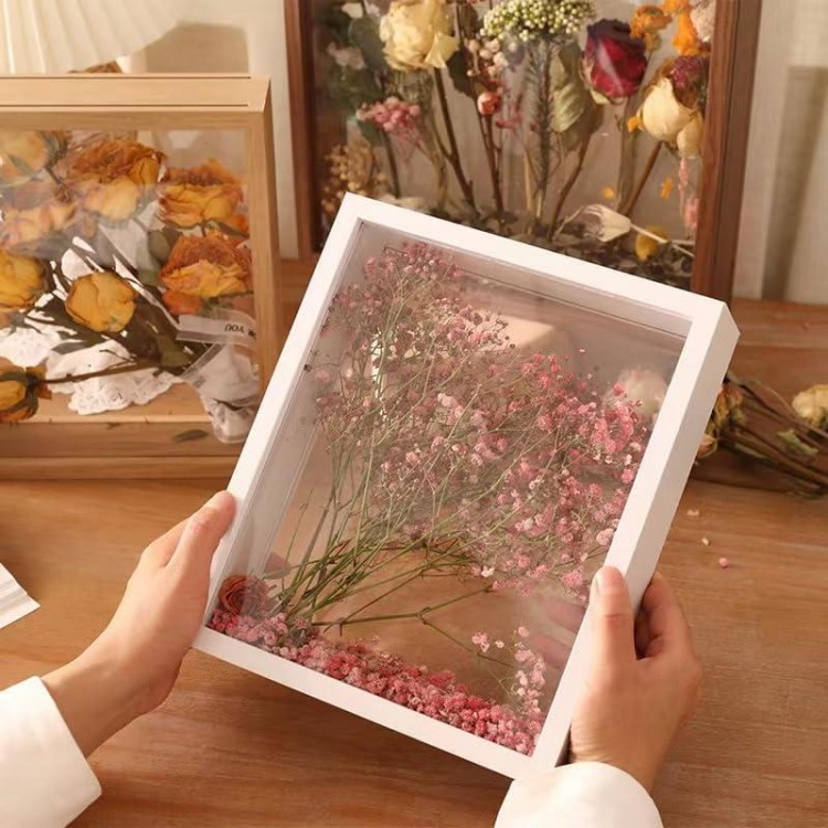 3D Photo Frame 22 x 22 cm, Acrylic Plate Frame, Wooden Deep Frame Display Box