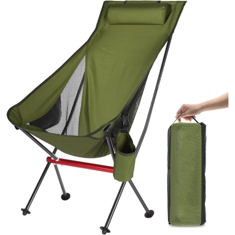 Foldable Camping Chair High-Backed Chair with 2 Storage Bags and Carry Bag