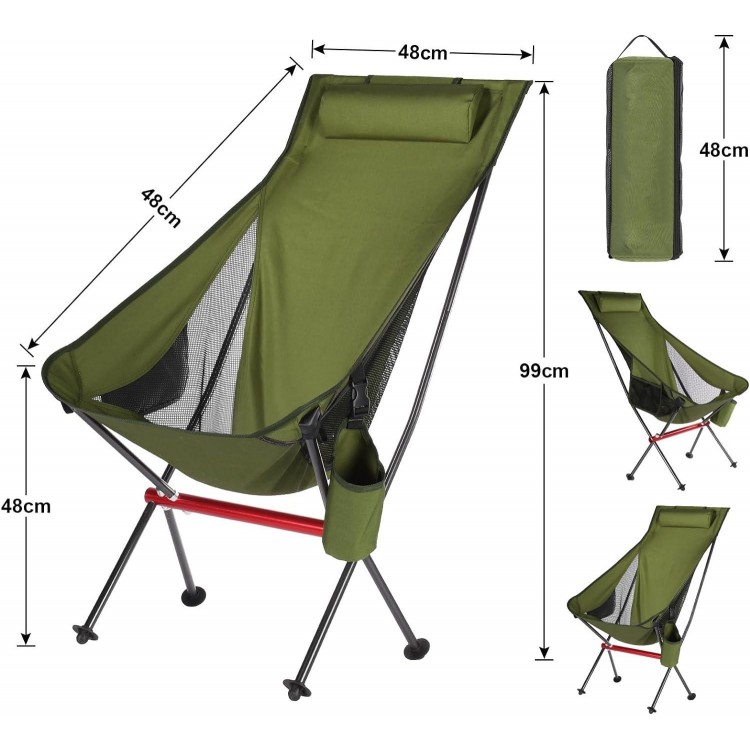 Foldable Camping Chair High-Backed Chair with 2 Storage Bags and Carry Bag