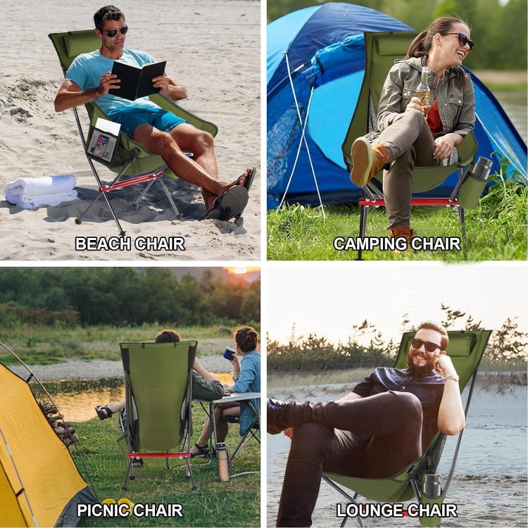 Foldable Camping Chair High-Backed Chair with 2 Storage Bags and Carry Bag