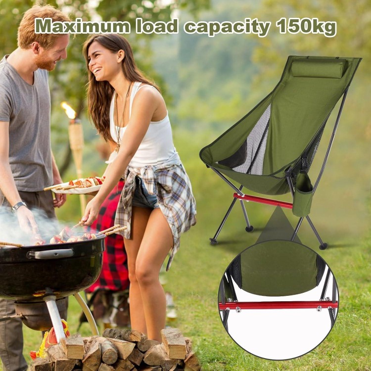 Foldable Camping Chair High-Backed Chair with 2 Storage Bags and Carry Bag