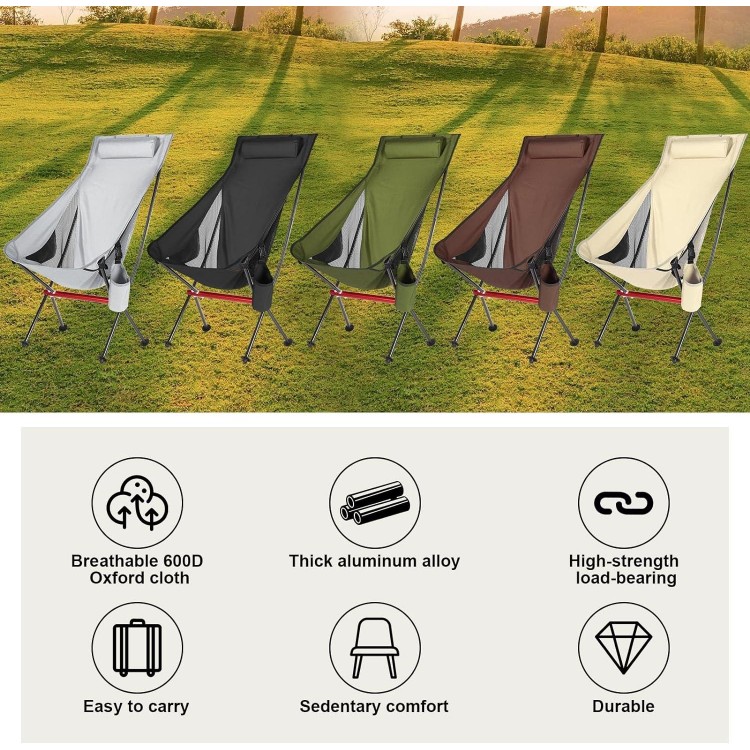 Foldable Camping Chair High-Backed Chair with 2 Storage Bags and Carry Bag