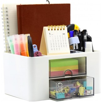 Desk Organiser, 5 Compartments, Pen Holder Desk with Drawer