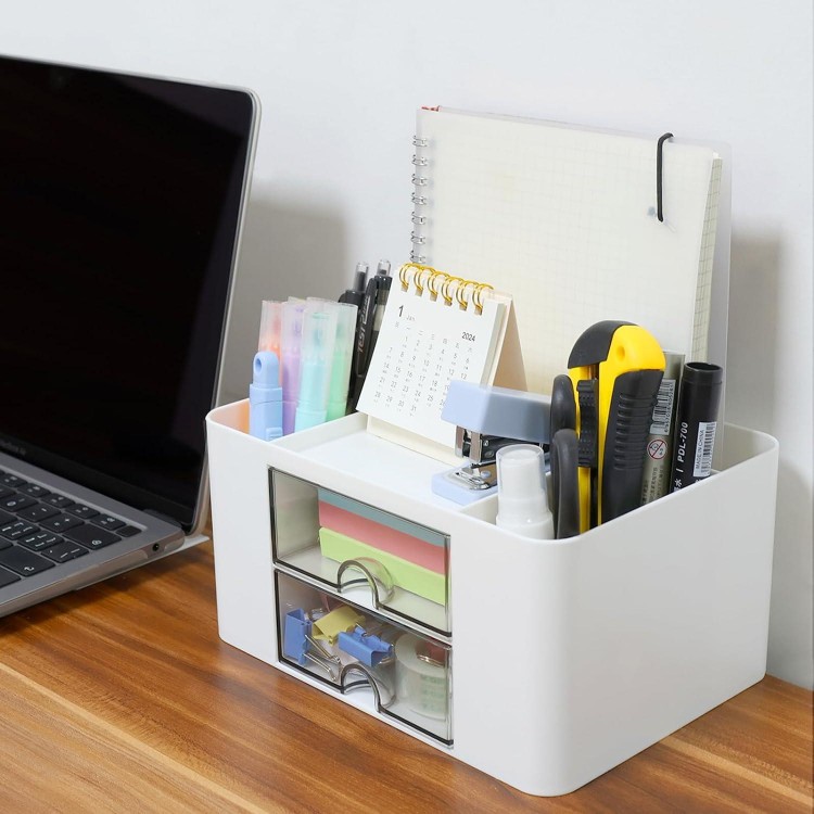 Desk Organiser, 5 Compartments, Pen Holder Desk with Drawer