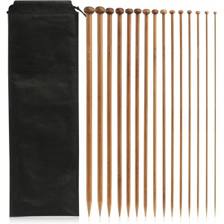 LIHAO 15 Paar Stricknadeln aus Bambus für Wolle (2 mm-10 mm/Länge 35 cm)