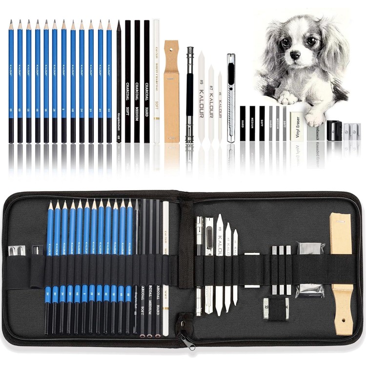 33 Pieces Per Drawing Set Sketching Pencils, Portable Zipper Travel Bag