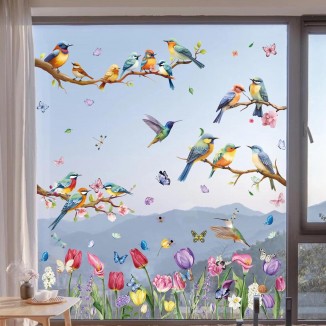 Hianjoo Pegatinas de Ventana de Primavera, 9 Hojas 76 PCS Aferra Pegat