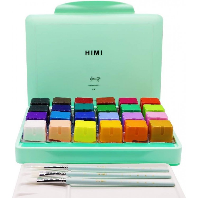 HIMI - Juego de pintura gouache, 24 colores x 30 ml con pinceles y pal