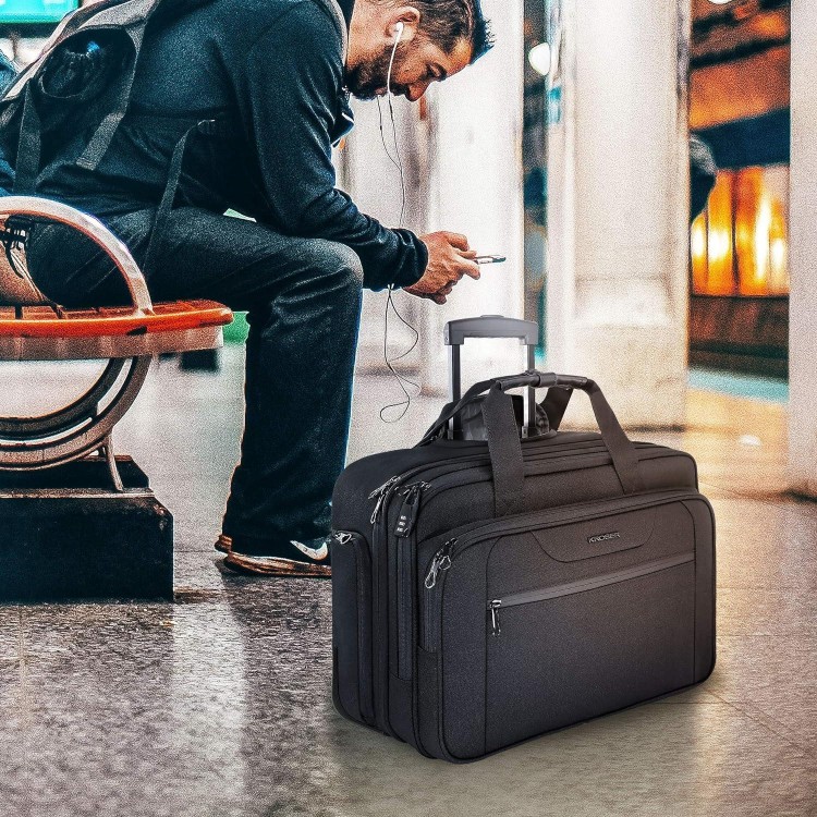 KROSER Maletín para Portátil con Ruedas Bolsa Premium Impermeable para