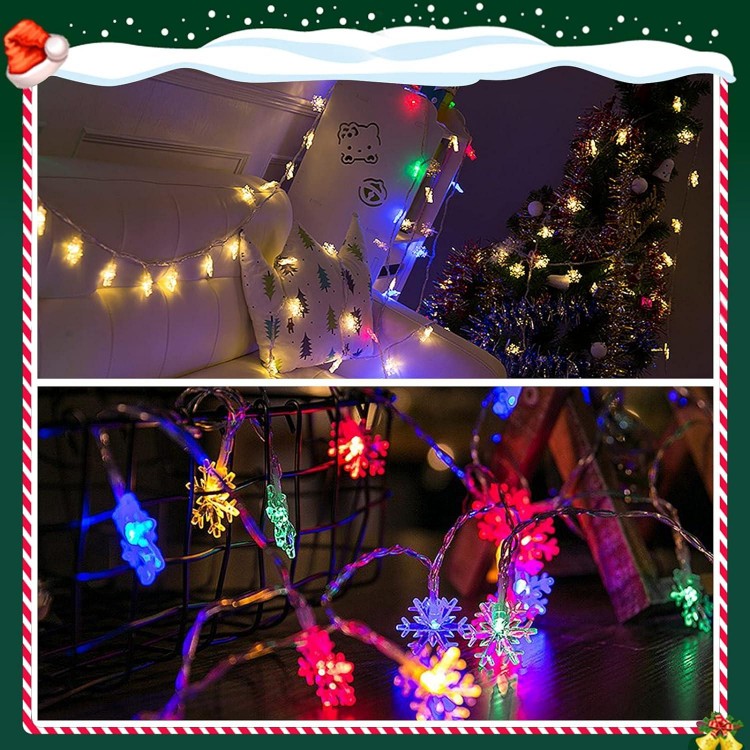 Luces de Navidad Copo de Nieve, 40 LED Cadenas de Luces con Batería Gu