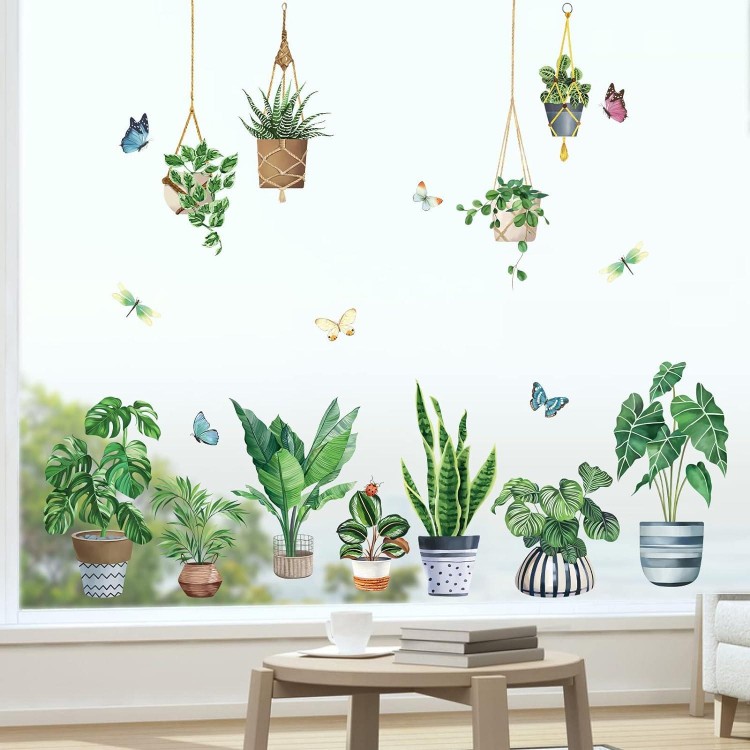 decalmile Pegatinas de Ventana Plantas en Macetas Vinilos para Ventana