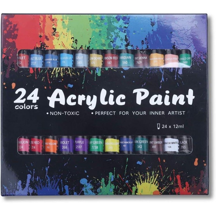 yanwuwa Juego de pintura acrílica de 24 colores, pigmento de 12 ml par