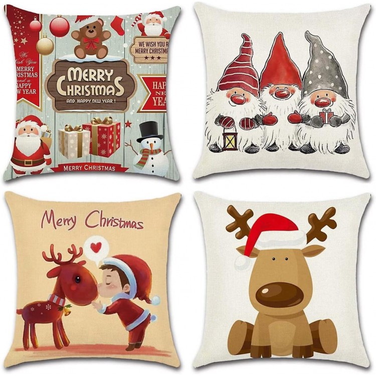 GUDOTRA 4pcs Cojines Fundas Navidad 45x45 cm Cojines Fundas Navideño F