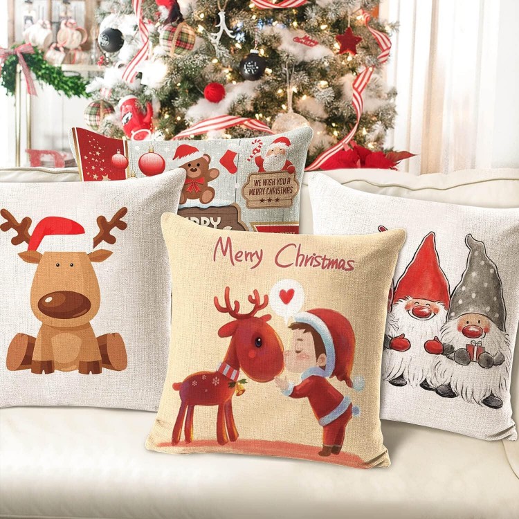 GUDOTRA 4pcs Cojines Fundas Navidad 45x45 cm Cojines Fundas Navideño F