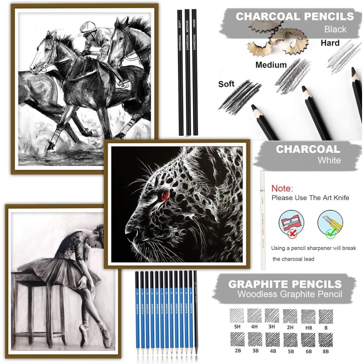 KALOUR - Juego de 33 lápices de dibujo profesional, perfecto para arti