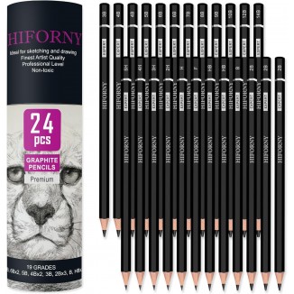 HIFORNY Juego de 24 lápices de grafito, (14B - 5H), lápices de dibujo,