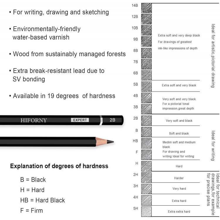 HIFORNY Juego de 24 lápices de grafito, (14B - 5H), lápices de dibujo,