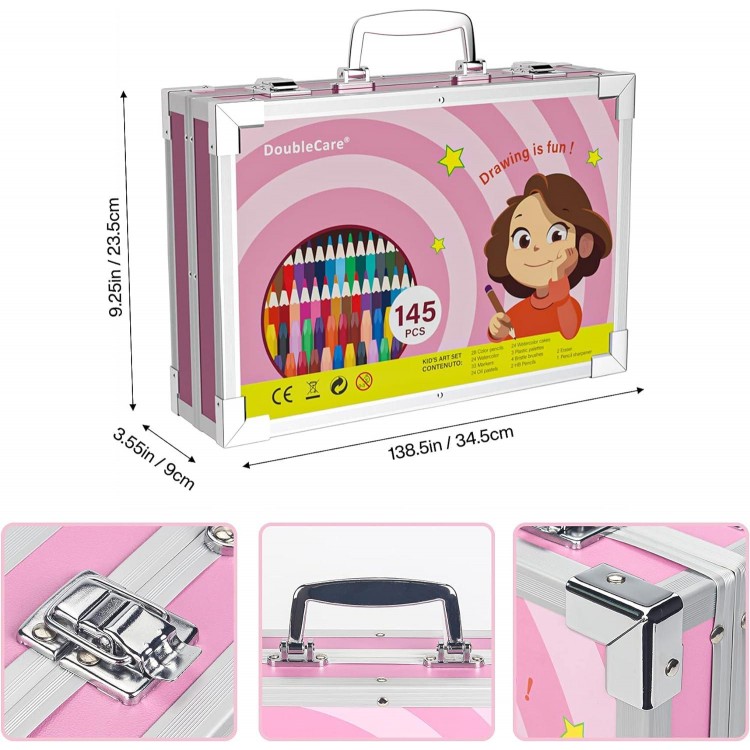 145 Set de Pintura Niños, Caja de Aluminio portátil Deluxe Kit de Dibu