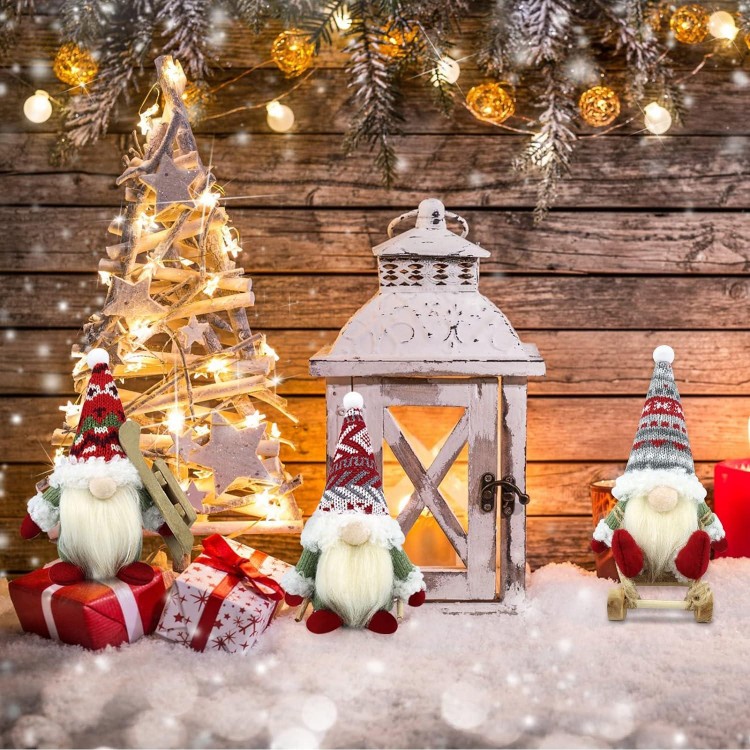 Gehydy Esquí Gnomo Navidad Decoración Juego de 3 Nomos con Trineo Duen