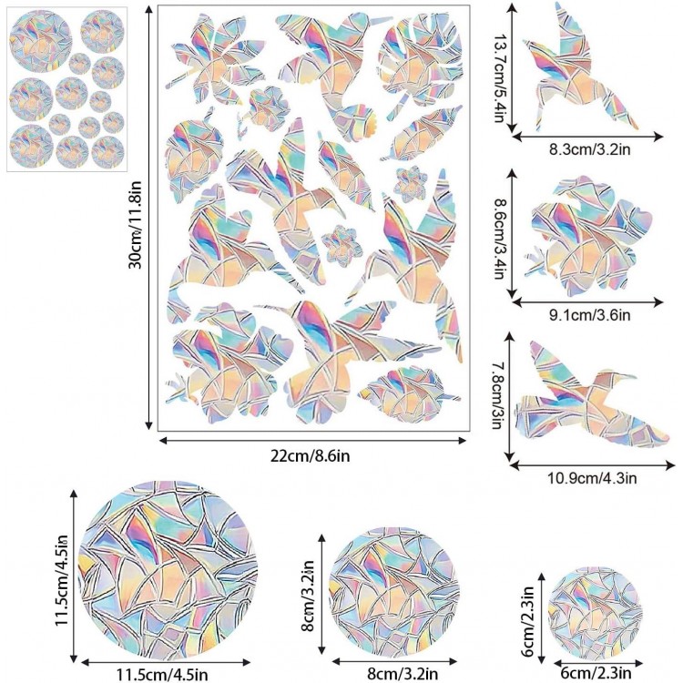 56 Piezas Pegatinas Anticolisión para Ventana de Pájaros,Pegatinas de