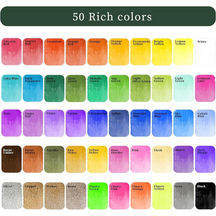 Artecho Set de Acuarela 50 Colores en Caja Portátil Incluyendo 4 Color