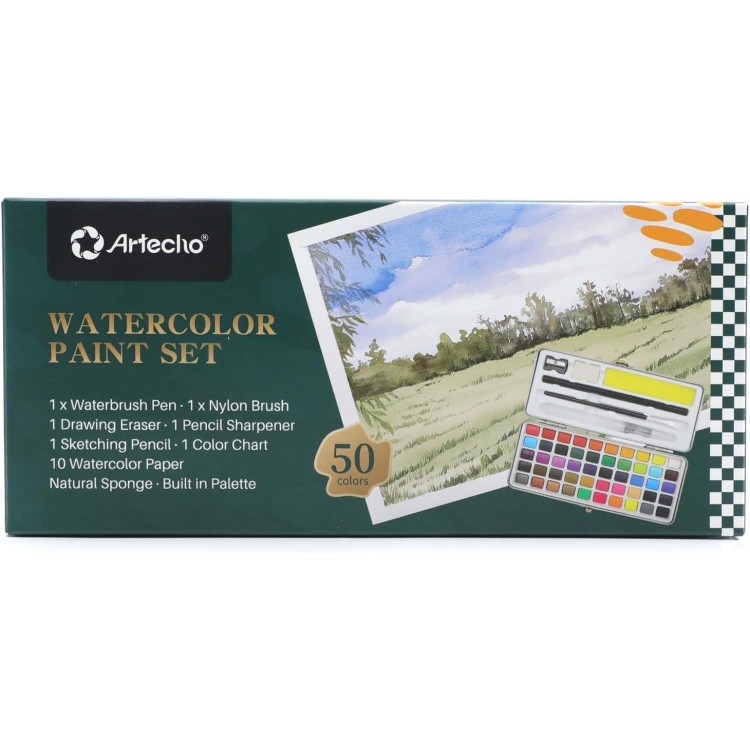 Artecho Set de Acuarela 50 Colores en Caja Portátil Incluyendo 4 Color