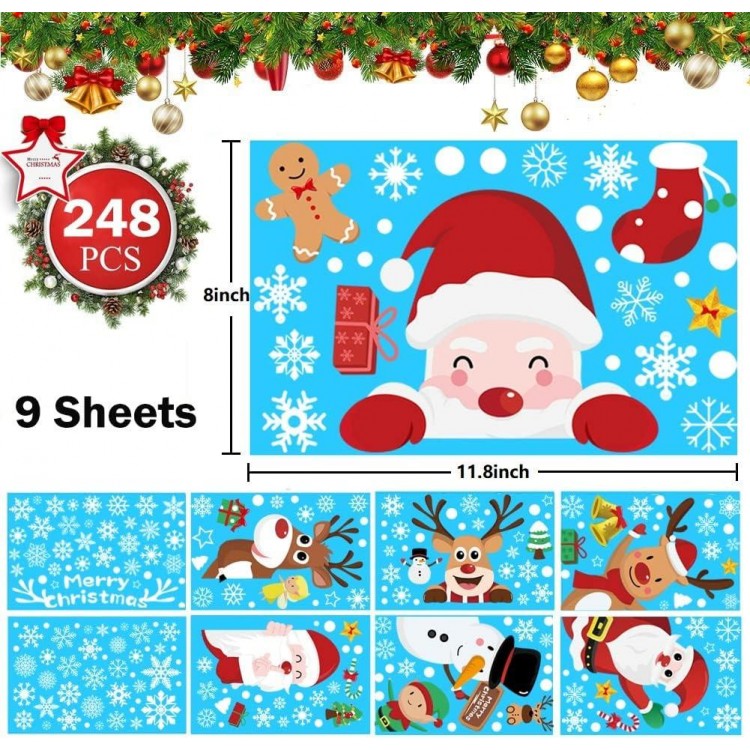 Pegatinas Navidad para Ventanas, Navidad Pegatina de Pared, 248PCS Peg