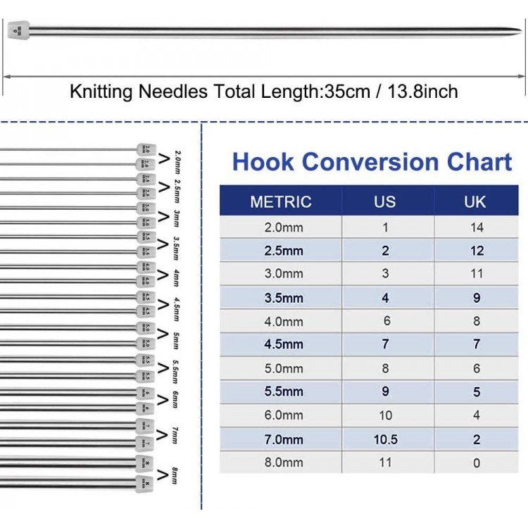 ARPDJK 11 pares juegos de agujas de tejer de acero inoxidable de 35 cm