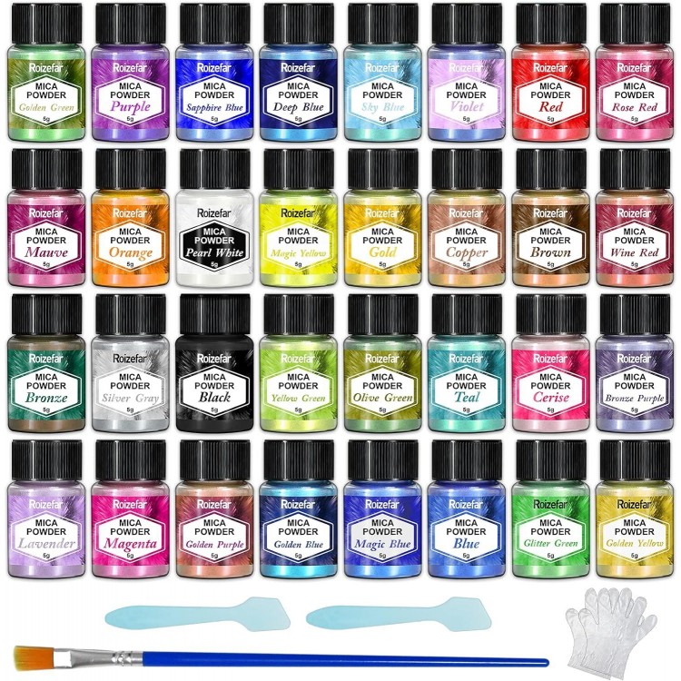 Roizefar Polvo de mica - Pigmento de Resina Epoxi de 32 Colores, Tinte