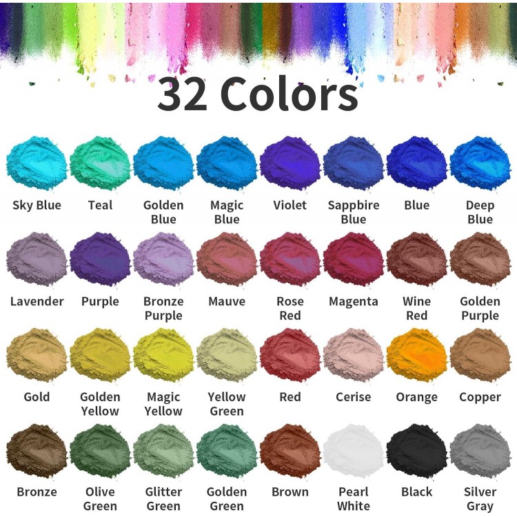 Roizefar Polvo de mica - Pigmento de Resina Epoxi de 32 Colores, Tinte