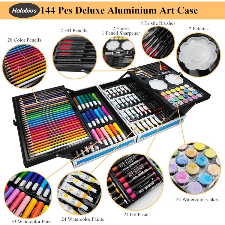 Halobios 144 Set De Pintura, Caja De Aluminio Portátil Deluxe Y Kit De