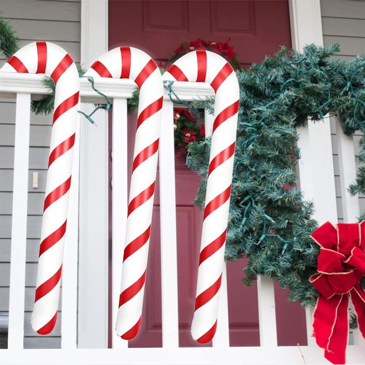 3 uds. De Bastones de Caramelo inflables de 87cm, Adornos navideños de