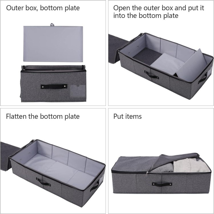 Caja de almacenamiento plegable debajo de la cama con asas, tapa con c