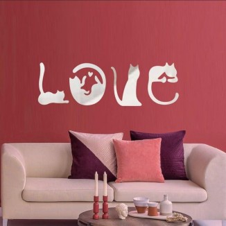 4 LOVE Décorations Murales en Bois Chat - Sans Perçage - Autocollantes