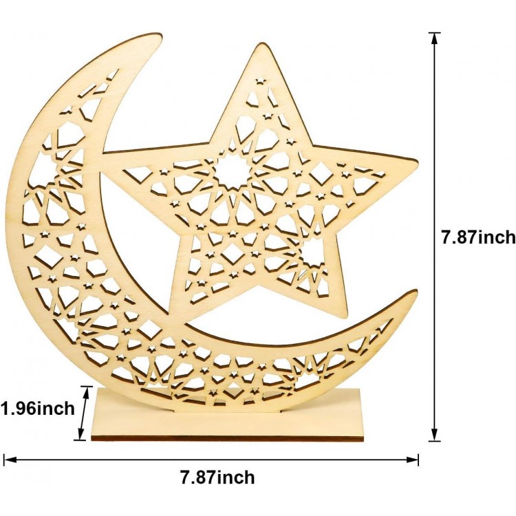 2 Sets Ornement en Bois Eid Mubarak Déco de Table en Bois de Ramadan P