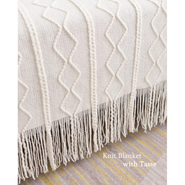 Hayisugal Plaid boho - Couverture en laine douce - Avec pompon - Couve