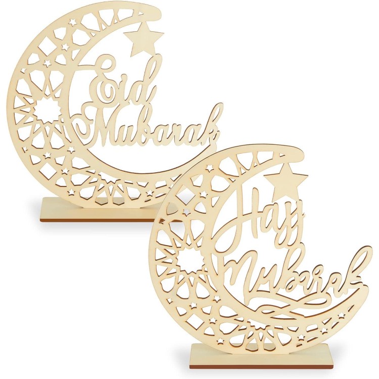 2 Sets Ornement en Bois Eid Mubarak Ornement de Plaque à Suspendre Ram