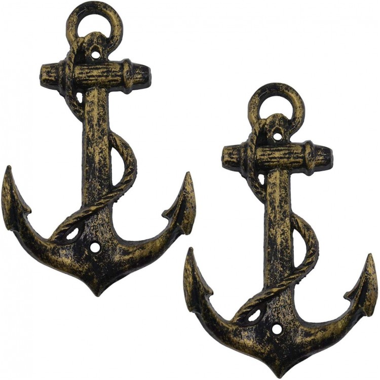 HERNGEE Lot de 2 crochets d'ancre nautique en fonte bronze antique - T