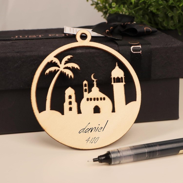 24Pcs Pendentif Bois Ramadan Boule Eid Suspendre 4 Motif Mosquée Lune