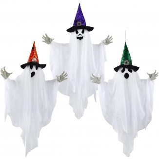 JOYIN Lot de 3 fantômes à suspendre de 63 cm, fantôme blanc d'Hallowee