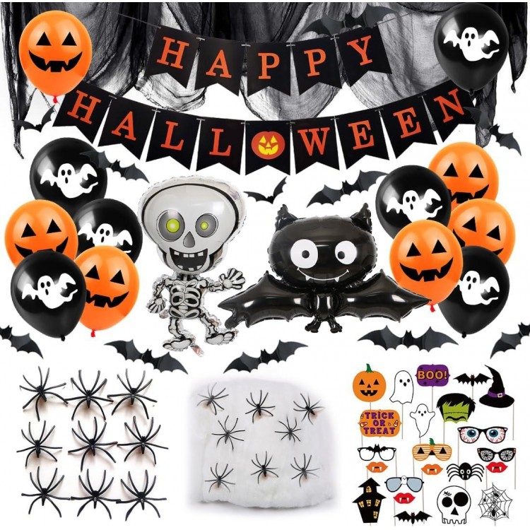 Decoration Halloween, 70 Pièces Kit Halloween Deco avec Ballons, Tissu