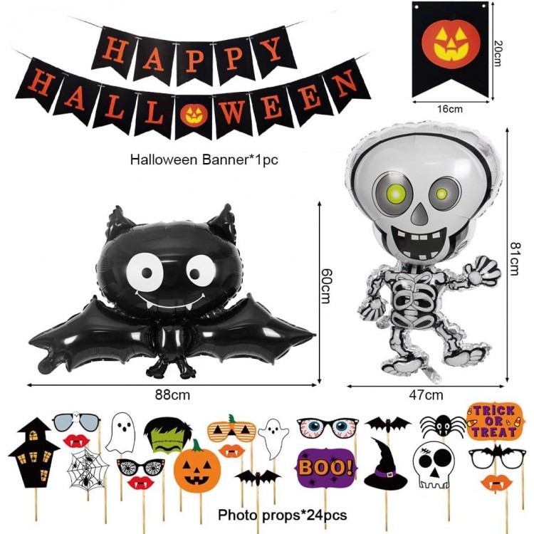 Decoration Halloween, 70 Pièces Kit Halloween Deco avec Ballons, Tissu